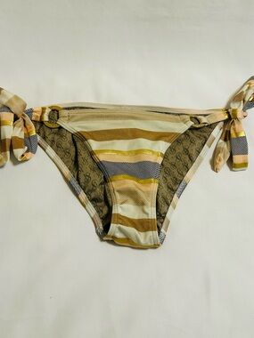 Victoria’s Secret Striped Tie-Side Bikini Bottom in Beige, Gold and Brown